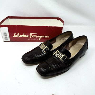 Salvatore Ferragamo Brown Croc-Embossed Leather Bit Loafers Salvatore Ferragamo Brown Crocodile Leather Parigi Horsebit  main image 3