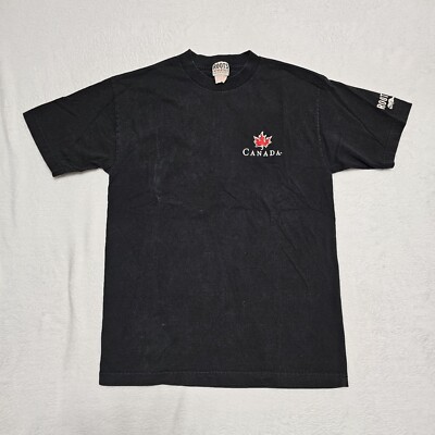 Vintage ROOTS Athletics Canada Maple Leaf T Shirt Mens Medium Embroidered Black 