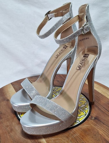 IDIFU Stiletto Sandals Women's Size 6.5 SILVER Glitter Dressy High Heel Open Toe - Picture 2 of 5