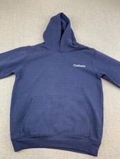 Carhartt Fleece Pull Over Hoodie Boys Large 10/12 Blue White Logo Pocket Warm