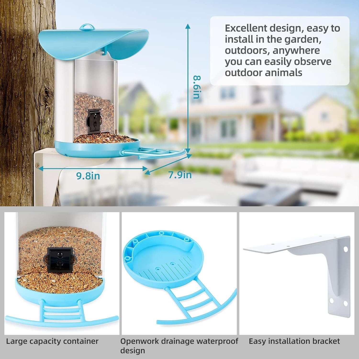 Smart Bird Feeder with 2K Live View Camera & AI Identify with Solar Panel