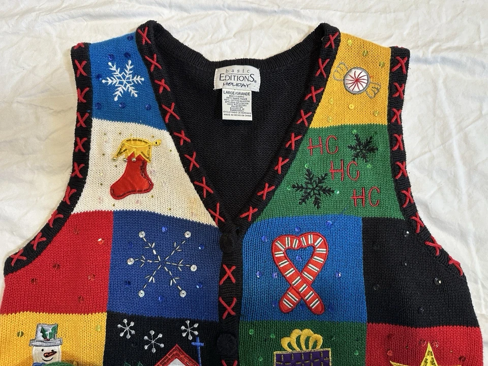 基本版复古节日圣诞装饰毛衣背心大号二手状况完好。 — 第 2/4 张图片