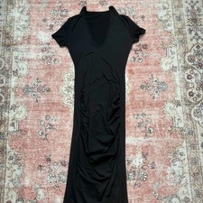 SHEIN Black Maxi Bodycon Short Sleeve Collared Dress