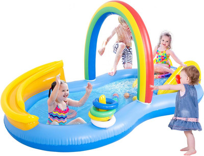 Kiddie Pool with Slide & Sprinkler, Inflatable Toddler Pool Splish Splash | Blow