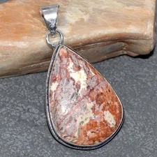 925 Silver Plated Birds Eye Jasper Ethnic Pendant Jewelry Size 1.8" GW