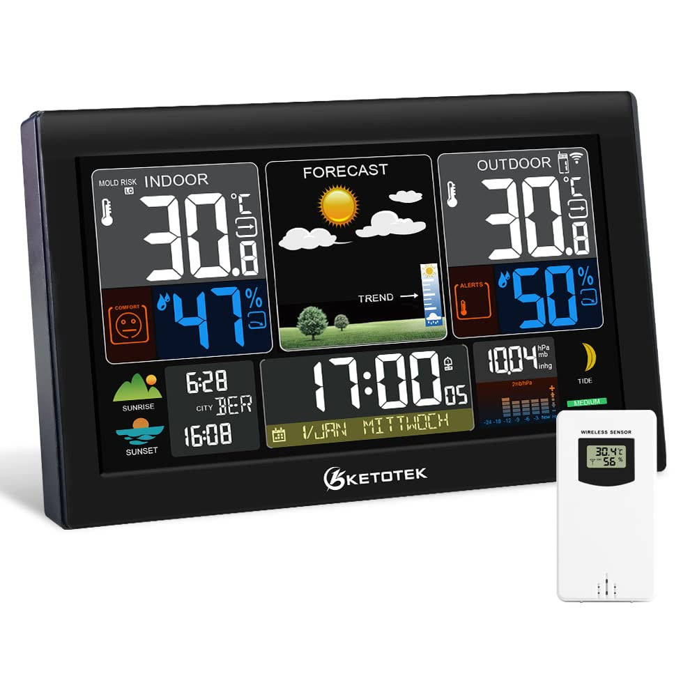 Stazione Meteo Wireless per Interni Ed Esterni, Con Sensore, LCD, Termometro Igr - 1