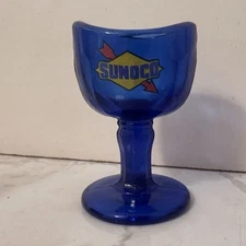 Vintage Rosso SUNOCO Gasoline Gas Blue Glass Eye Wash Cup Winker Ocular
