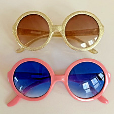 2 Pairs Janie And Jack Girls Sunglasses Pink Gold Glitter Round
