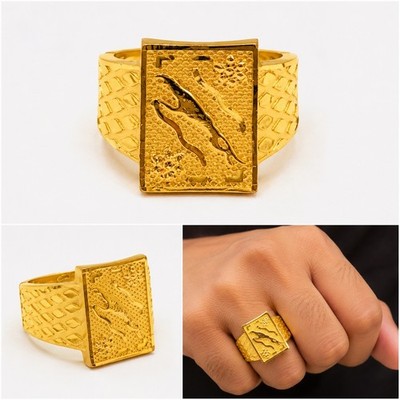 18k Gold Plated Jaguar Leaping Cat Band Size US 11.5 UK W - Men s Signet Ring