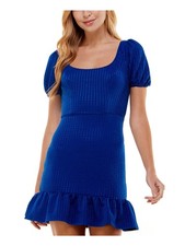 CITY STUDIO Womens Blue Tie Hem Pouf Sleeve Short Dress S