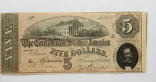 1864 $5 The Confederate States of America, Richmond, VA  No. 41031