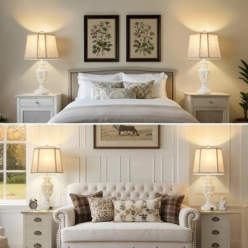 Juego de Lámparas para Mesitas de Noche Boho de 2-23.5" con USB A+C Crema-1 Foto 2 de 4