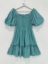 Iris Maxi Mini Dress Women Green Floral Puff Sleeve Tiered Shirred Elastic Top