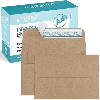 A4 Brown Photo Envelopes 4X6, 100 Pack Self Seal Envelopes for 4X6 Cards, Photos