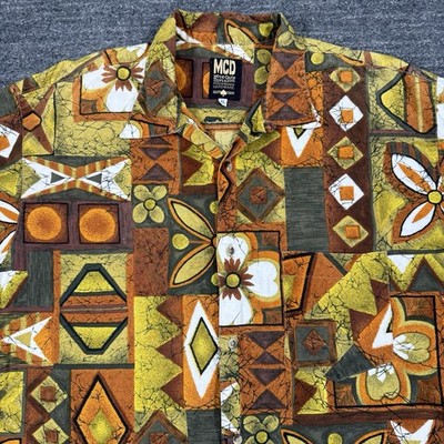 Vintage 90s More Core Division MCD Hawaiian Shirt Men XL Floral Loop Collar
