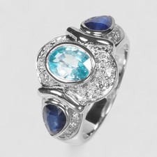 Neon Blue Zircon 2.15Ct 925 Sterling Silver Finish Fine Jewelry Rings Size 5.75