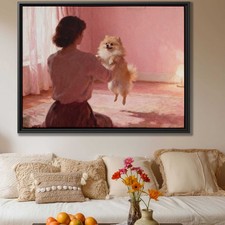 Oil Painting Dog Pomeranian Canvas Art Living Room Decor Cozy Pet Artwork