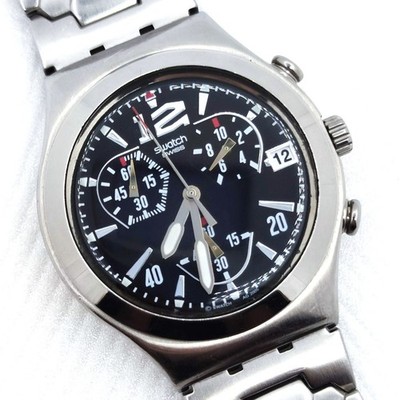 Swatch Irony V8 2005 Mens Chronograph Watch 40mm Black Dial Date Stanless Steel
