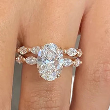 3.70Ct Oval-Cut Lab Grown Diamond Bridal Hidden Halo Wedding Set 14K Yellow Gold