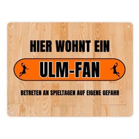 Hier Wohnt Ein Ulm-Fan Metallschild XL In 21X28 Cm Mit Turnhallenboden Motiv