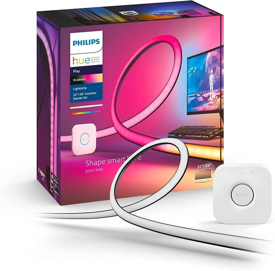 Philips Hue Play Gradient PC Lightstrip 32/34” RGBW 116cm Starter Kit mit Bridge