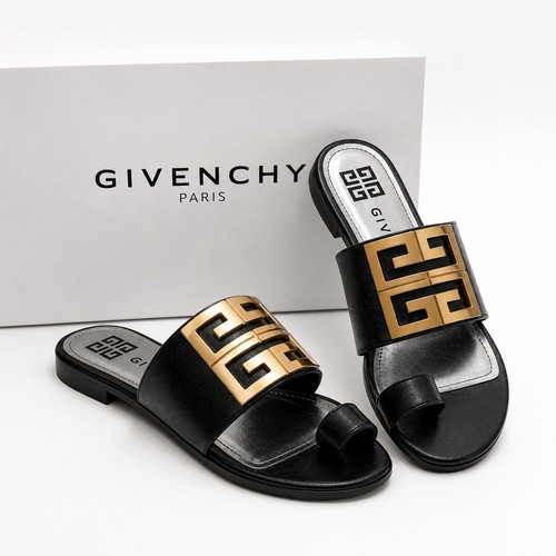 Givenchy 4G Logo Sandals Black Leather Gold Tone Hardware Women's EU 38