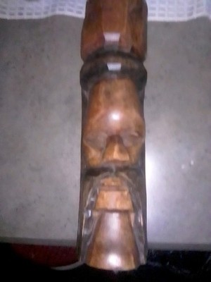 Wooden Totem Tiki Statue Carved Wood 12'' Tall Hawaiian Polynesian Decor