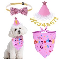 Dog Birthday Party Supplies Girl Boy Dog Birthday Bandana Bow Hat with Number...