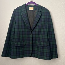 Vintage BEAUTIFUL GREEN PENDLETON Vintage 100 Virgin WOOL Plaid JACKET 1970 s