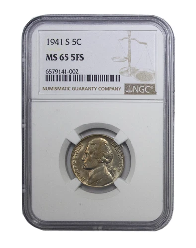 1941 -S Jefferson Nickel 5c NGC MS 65 5FS - Virtual 6FS RARE (12072)