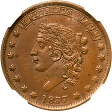 1837 HT-239 NGC MS 62 BN CENTRE MARKET NEW YORK NY Hard Times Token
