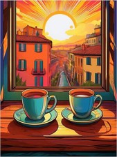 Tile Mural Italian Sunset Two Coffee Cups Street Scene Kitchen Wall Backsplash