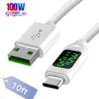 10ft 100W/5A USB C Cable Fast Charging Cord USB-A to Type C Charger LCD Display