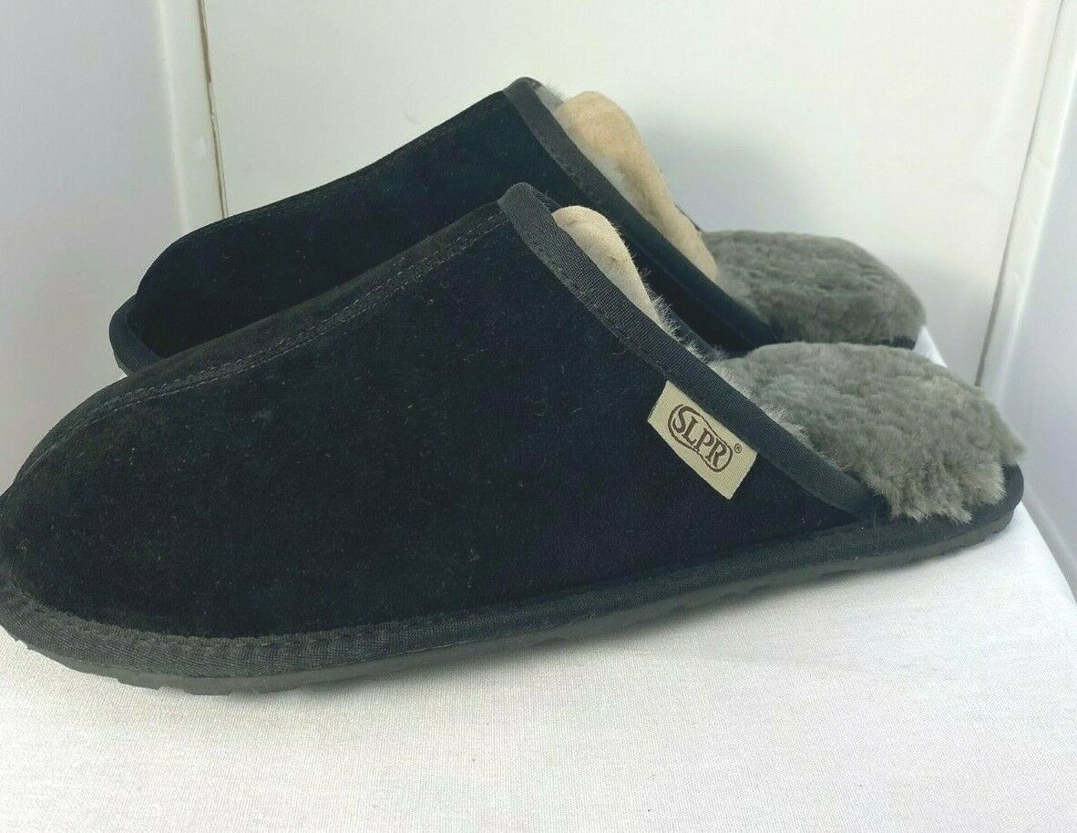 SAOLA Nuove pantofole SLPR da uomo nere pelle scamosciata grigio foderate pelle di pecora suola antiscivolo taglia US 10