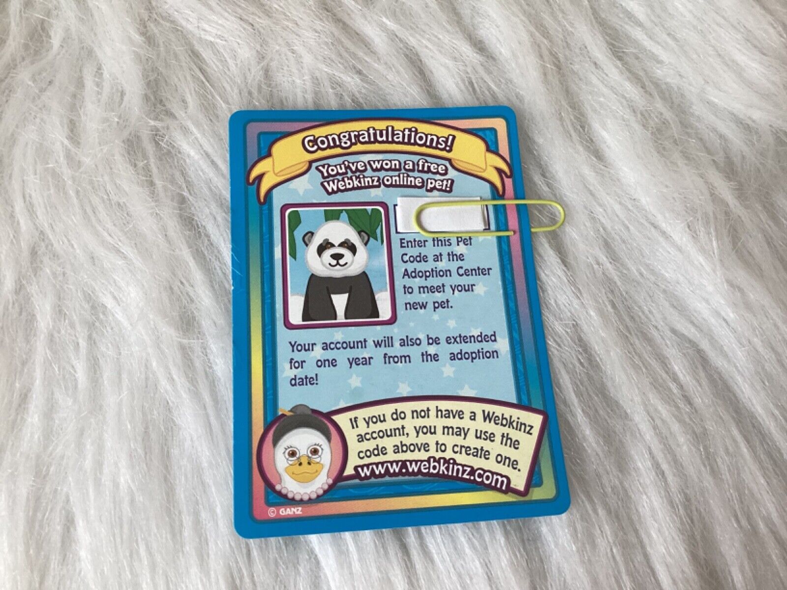 WEBKINZ PANDA PET ADOPTION CODE TRADING CARDS SERIES 1 CODE ONLY