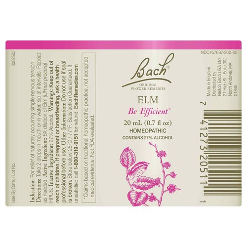 Bach Original Flower Remedies Elm Be Efficient 0.7 fl oz 20mL - Picture 3 of 9