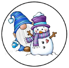 WINTER GNOME WITH SNOWMAN CHRISTMAS ENVELOPE SEALS LABELS STICKERS PARTY FAVORS