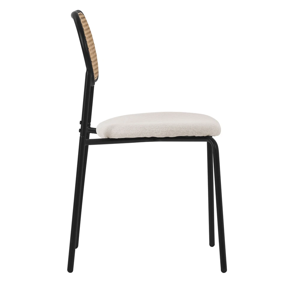 Set 2 sillas de comedor tapizadas beige asientos con respaldo curvado de rejilla - Imagen 3 de 4