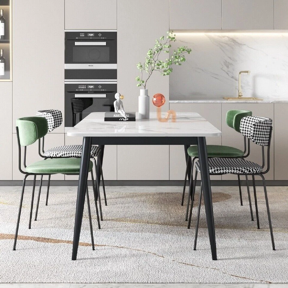 6-Seat Antimicrobial Real Marble Dining Table Protective Foot Pads Easy Assembly - Image 4 of 4