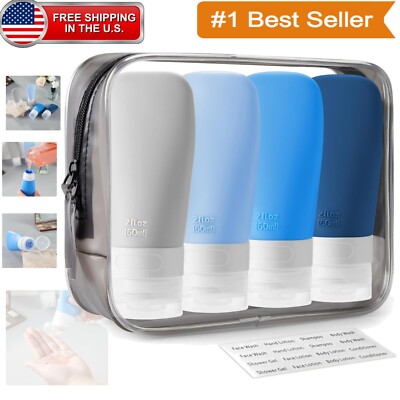 Squeezable 2oz Silicone Travel Bottles for Shampoos & Lotions + Labels Included