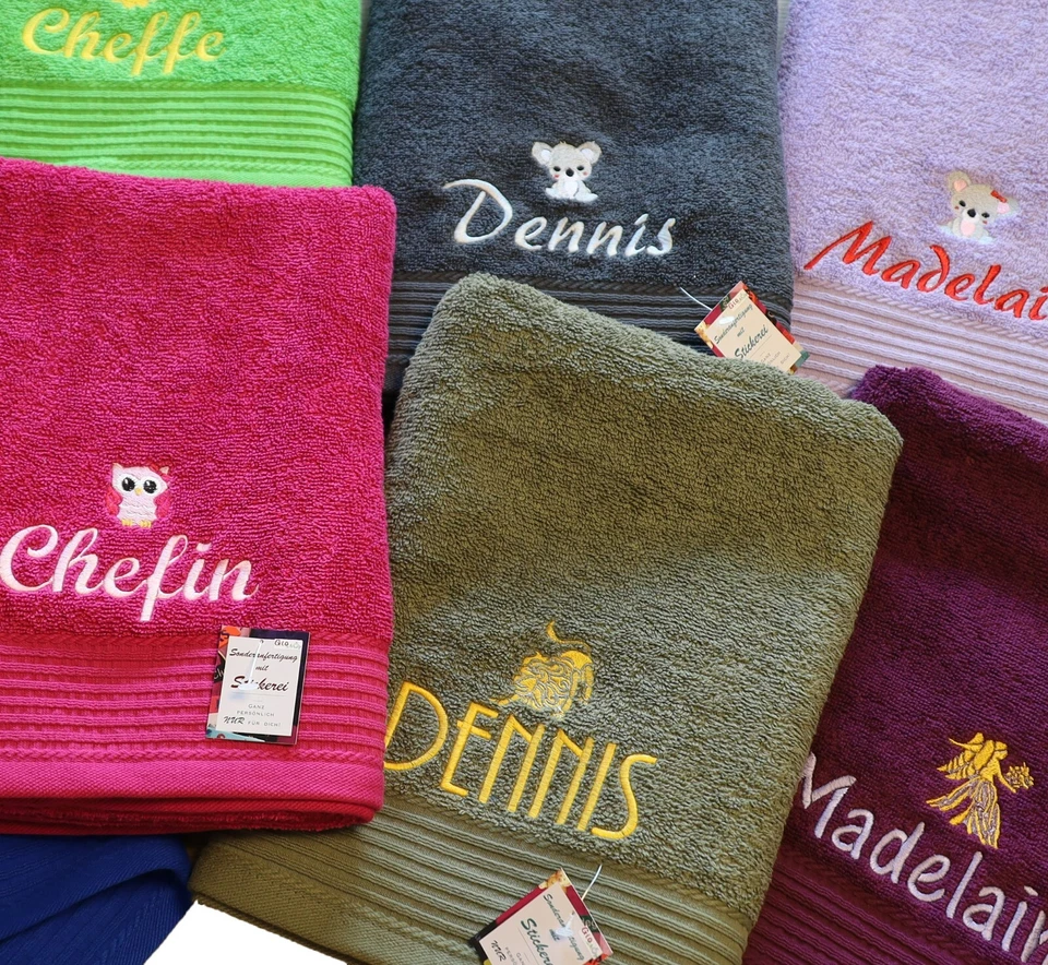Classic Duschtuch Badetuch 70x140 mit Namen & Motiv bestickt 100% Baumwolle *NEU - Bild 2 von 4