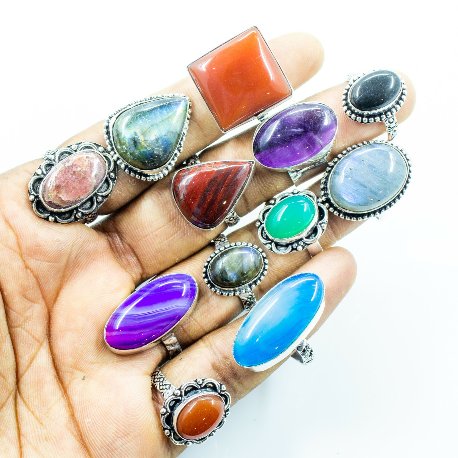 Natural Gemstones rings, 40 Pieces Handmade rings, silver plated rings ...