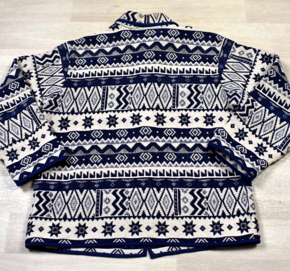 Chaqueta Azteca Insecto Moda Años 90 Tapiz Suroeste Geométrica Grande Azul De Colección Foto 3 de 4