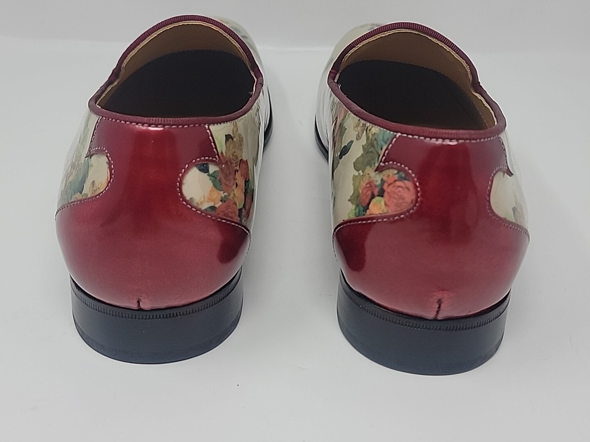 John Fluevog Tobias Patent Leather Floral loafer with heel 