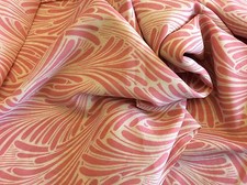 PINK PRINT ON ECRU LIGHTWEIGHT POLY-SHEER-45 INCH WIDE- BY THE YARD