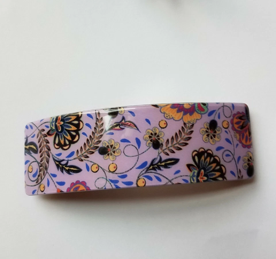 Floral Barrette 4" long with French clasp - rectangular shape - Image 4 of 4