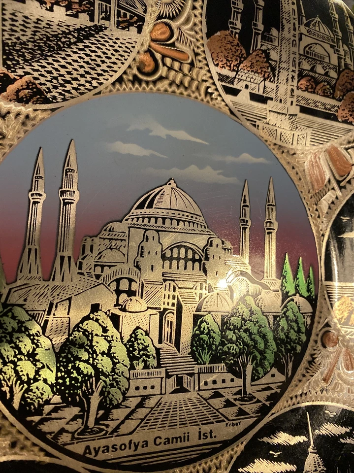 Винтажная медная гравированная пластина ручной работы настенное искусство декор сувенирная индейка Аясофья 11 дюймов - Изображение 3 из 4