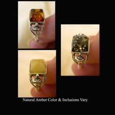 BALTIC BUTTERSCOTCH GREEN or HONEY AMBER STERLING SILVER HANDMADE RING