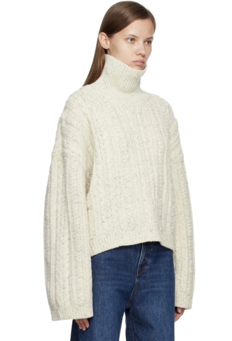 100% Authentic!! NWT Org.$810 TOTÊME Cable Knit Turtleneck Macadamia L