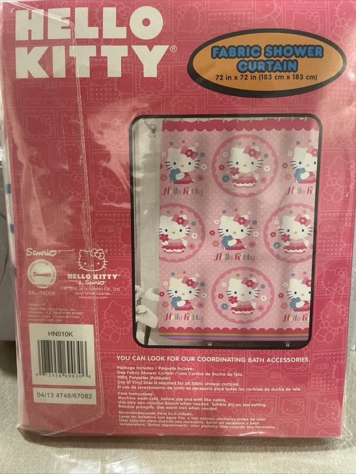 Sanrio Hello Kitty Fabric Shower Curtain HN010K New Pink Cat Cartoon 72” X 72” - Image 3 of 3
